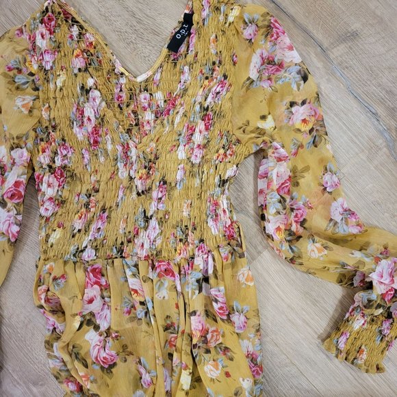 O.P.T Wick Smocked Crinkled Chiffon Romantic Floral Midi dress, size medium - Picture 5 of 8